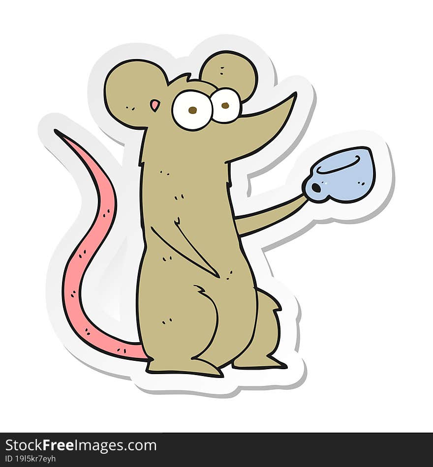 sticker of a cartoon mouse with coffee cup