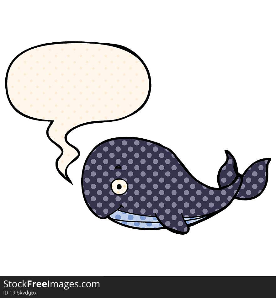 cartoon whale and speech bubble in comic book style