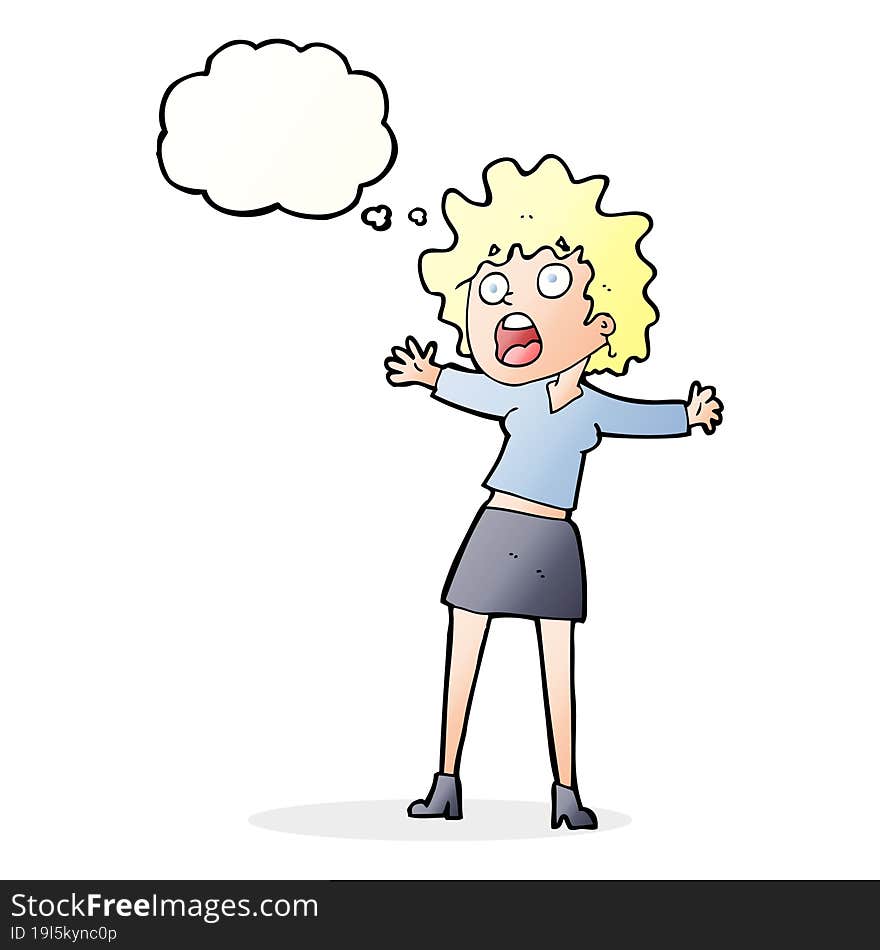 cartoon frightened woman with thought bubble