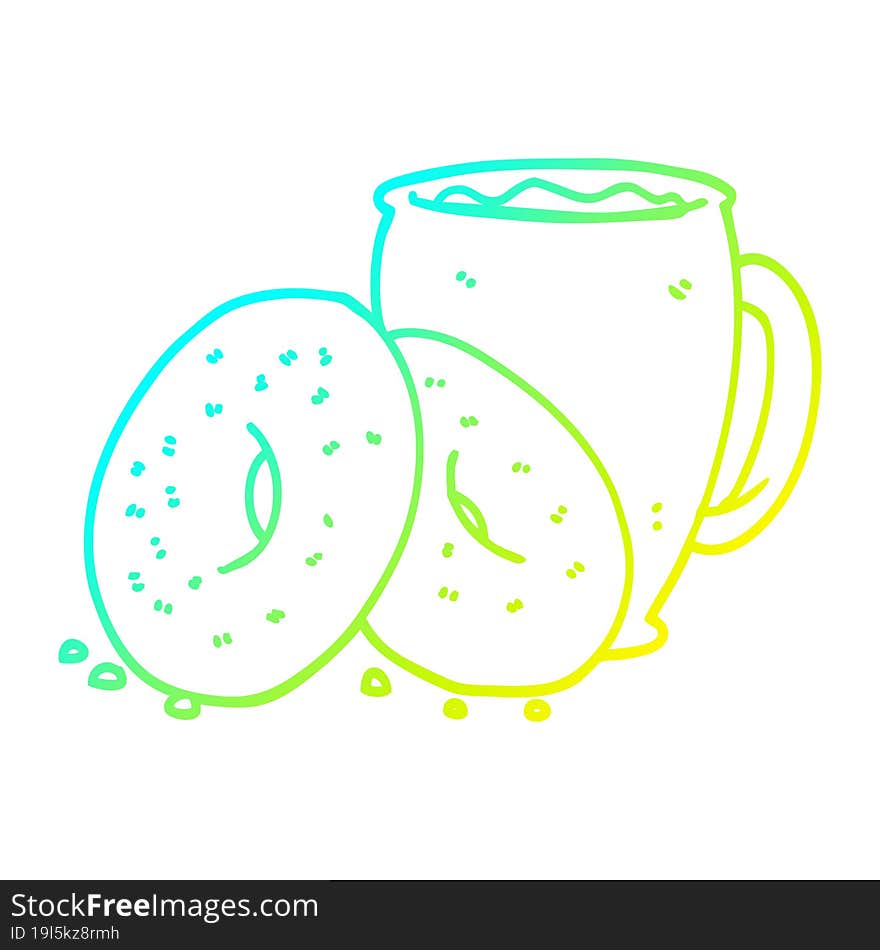 cold gradient line drawing cartoon coffee and donuts