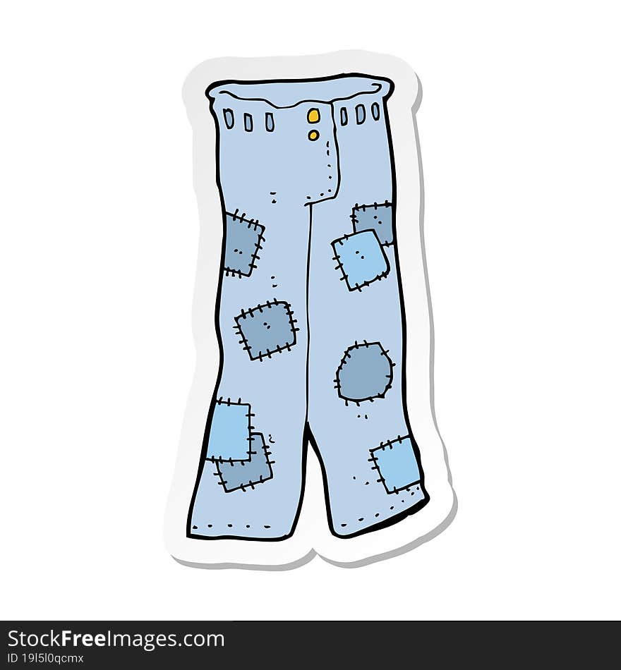 sticker of a cartoon patched old jeans