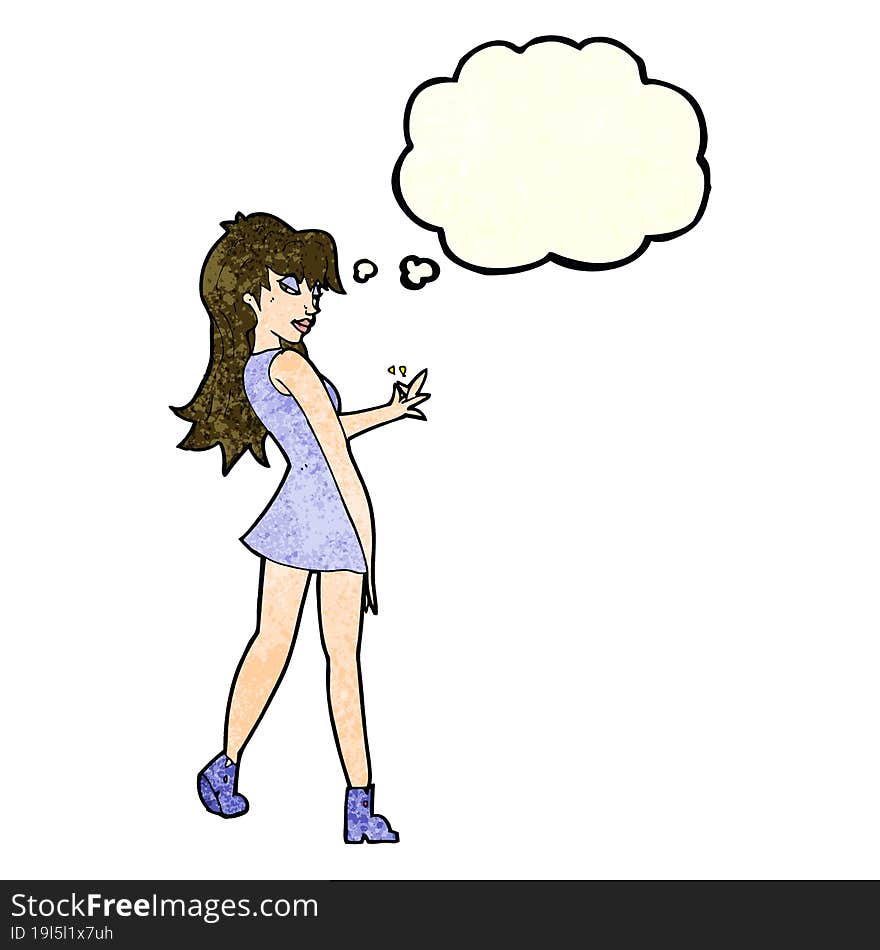 Cartoon Woman Posing In Dress With Thought Bubble