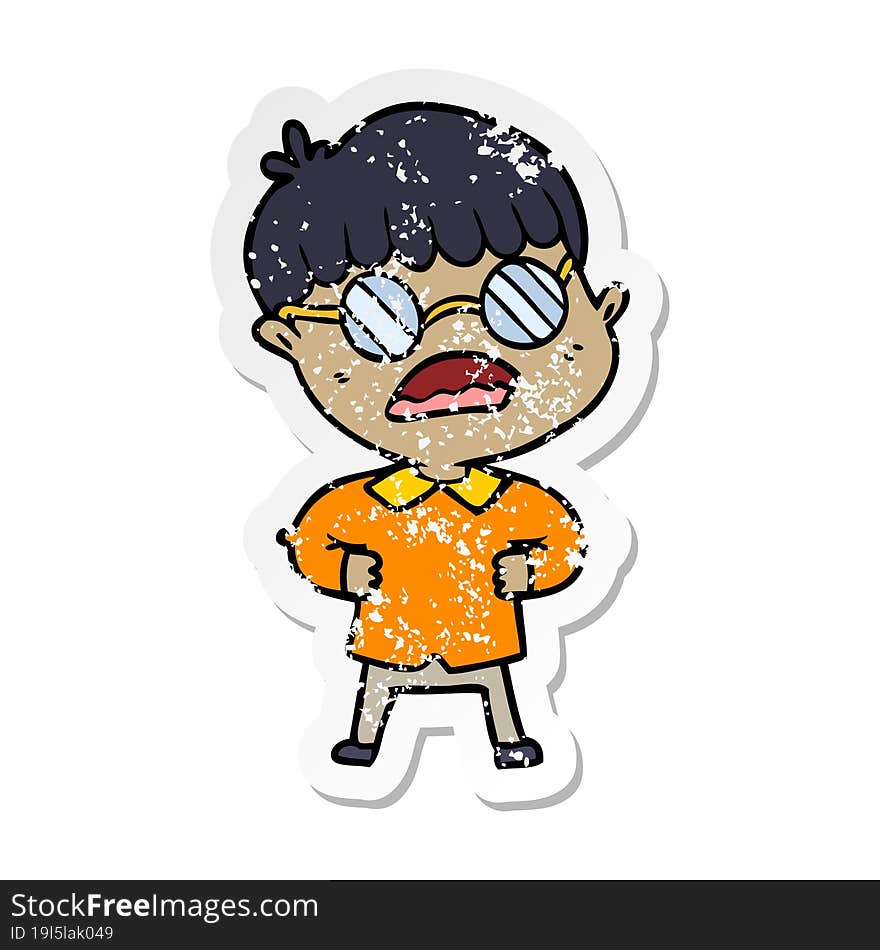 distressed sticker of a cartoon boy wearing spectacles