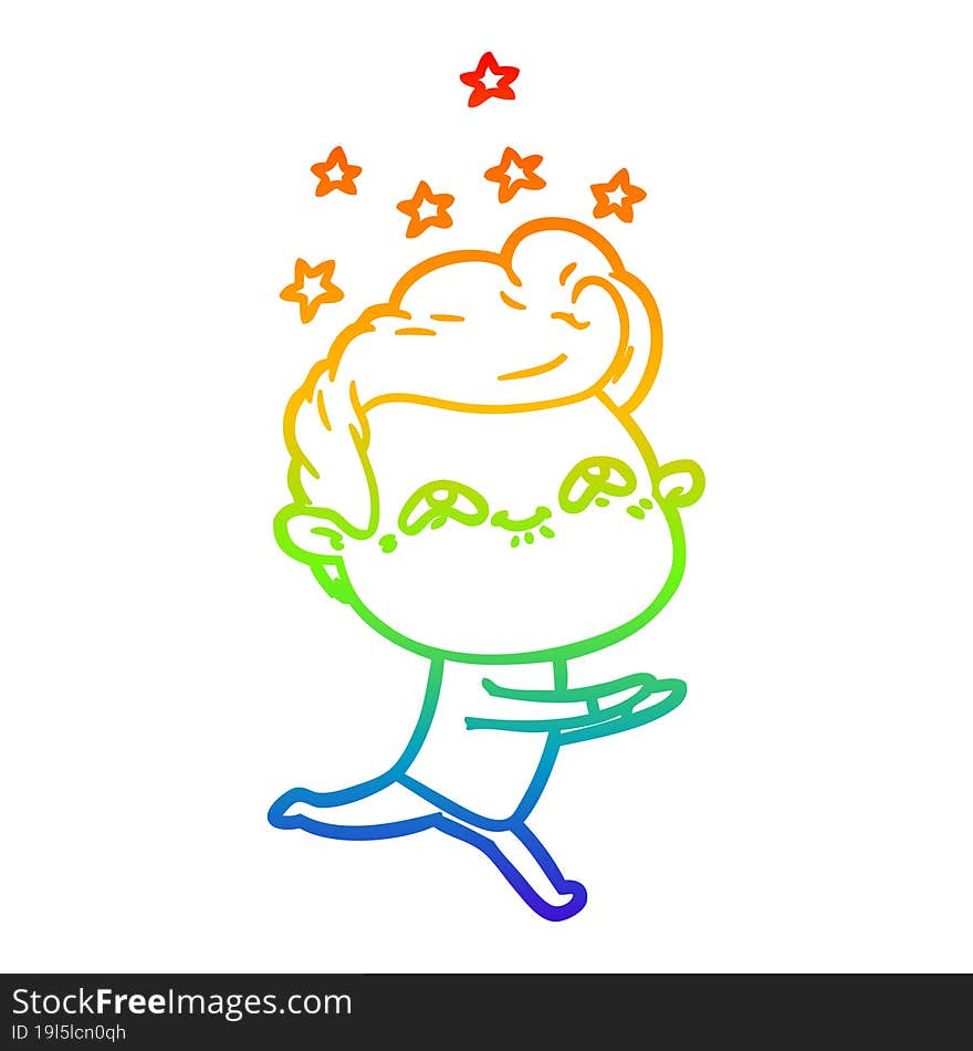 rainbow gradient line drawing of a cartoon excited man