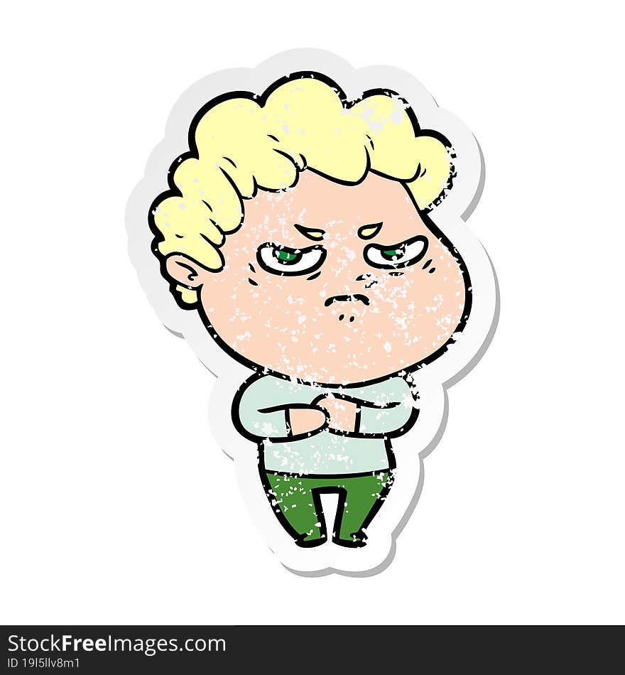 Distressed Sticker Of A Cartoon Angry Man