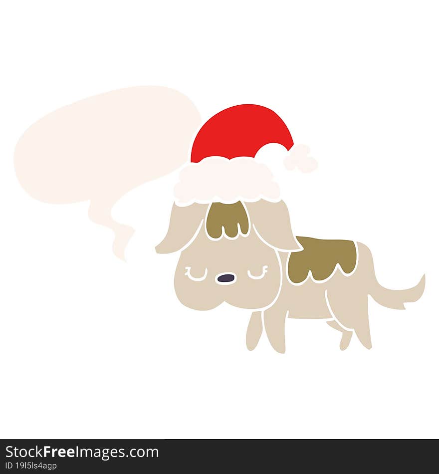 cute christmas dog and speech bubble in retro style