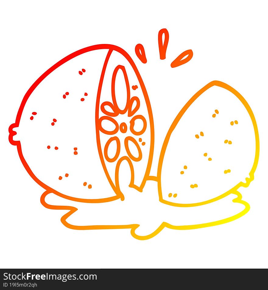 Warm Gradient Line Drawing Cartoon Cut Lemon