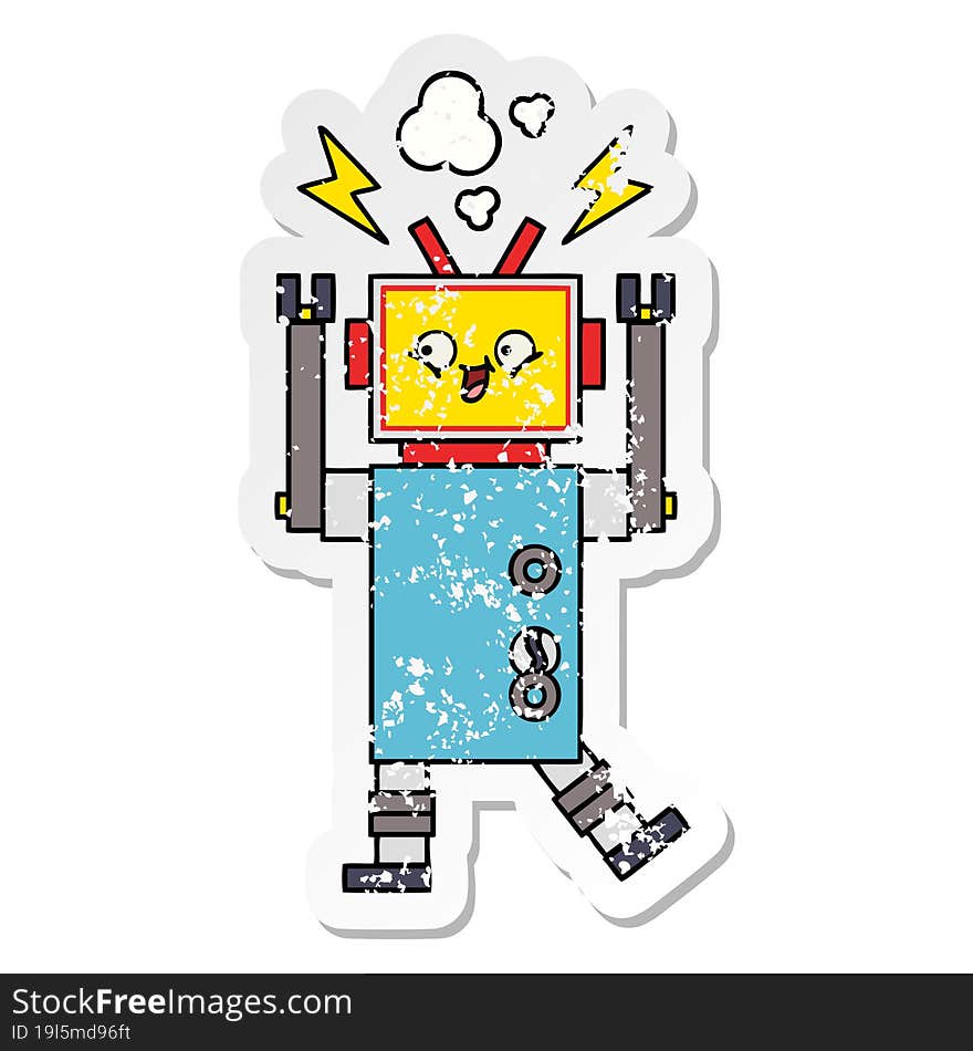 distressed sticker of a cute cartoon robot