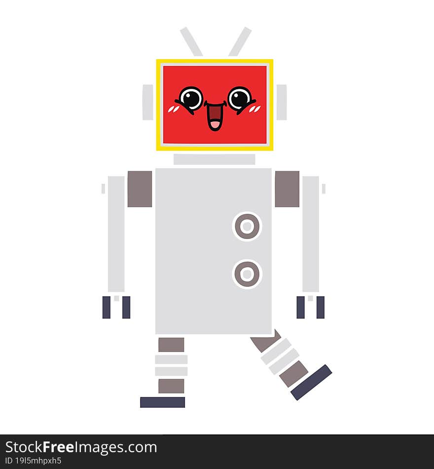 Flat Color Retro Cartoon Happy Robot