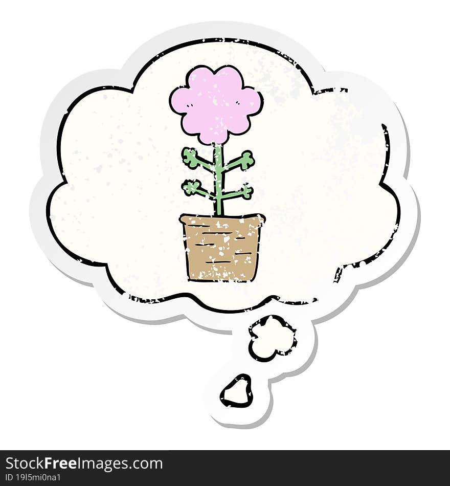 Cute Cartoon Flower And Thought Bubble As A Distressed Worn Sticker