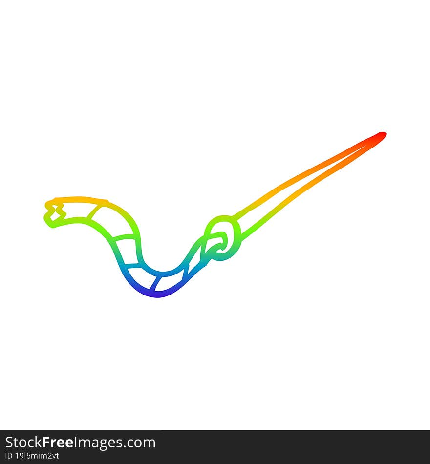 rainbow gradient line drawing of a cartoon needle and thread