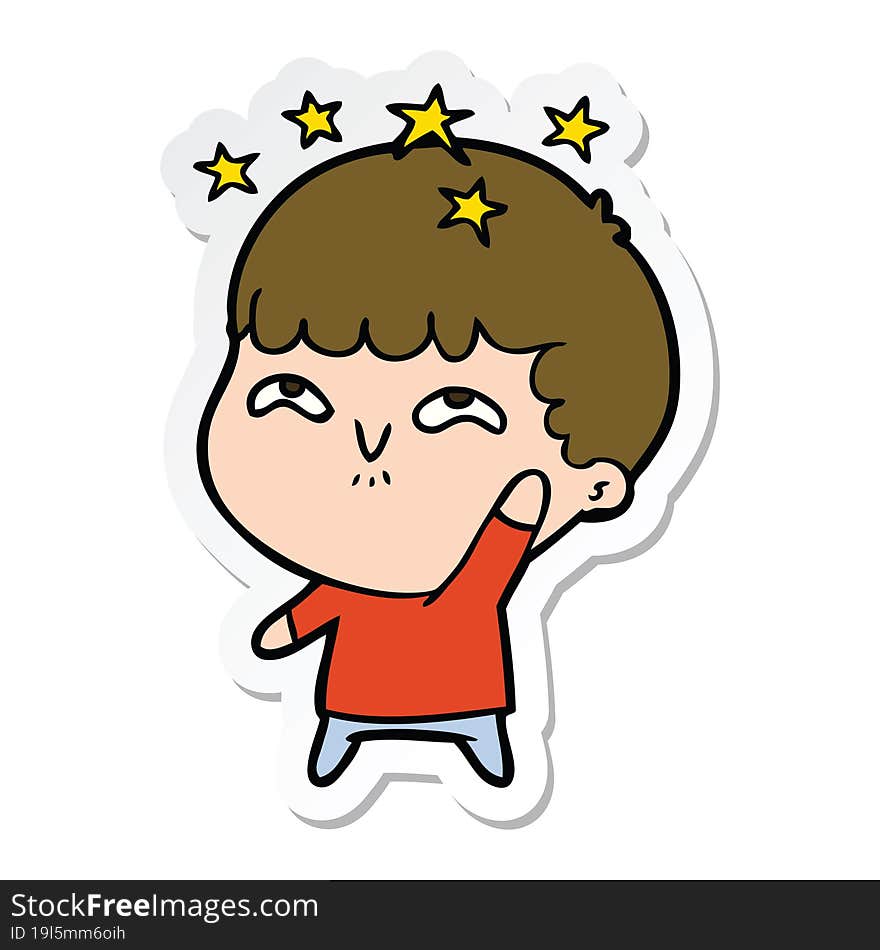 sticker of a cartoon amazed boy