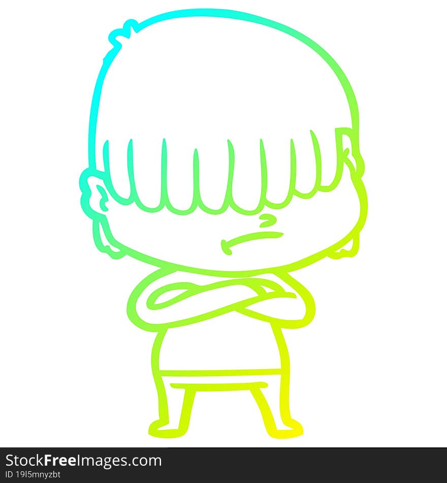 cold gradient line drawing cartoon boy with untidy hair