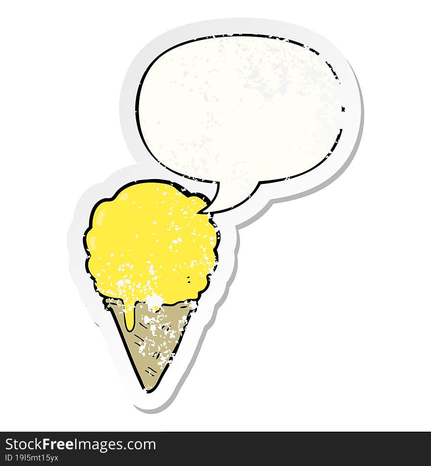 cartoon ice cream and speech bubble distressed sticker