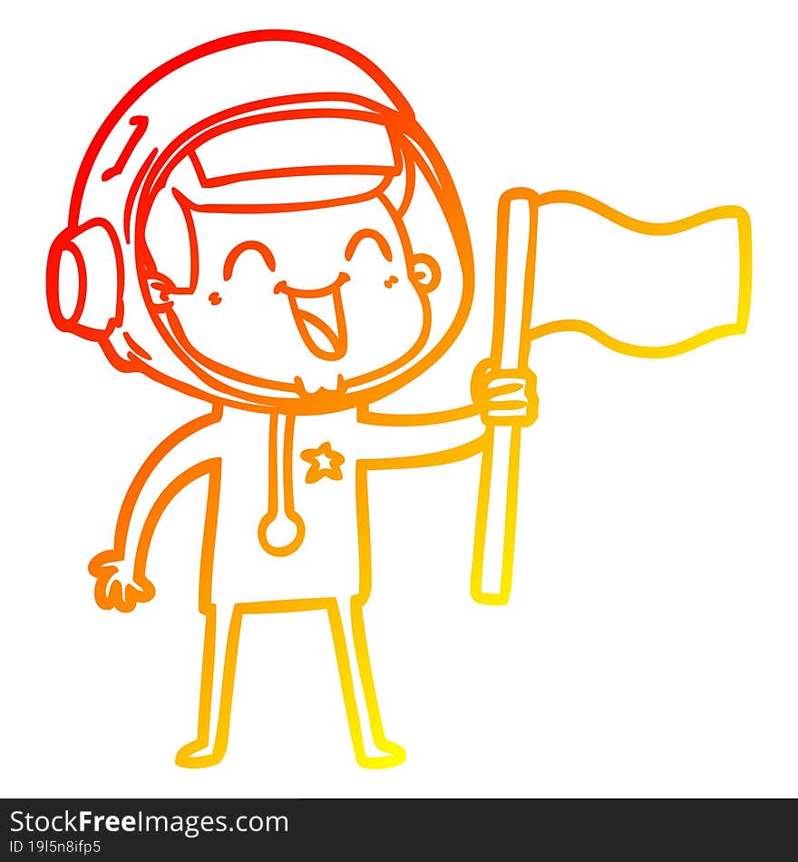 Warm Gradient Line Drawing Happy Cartoon Astronaut