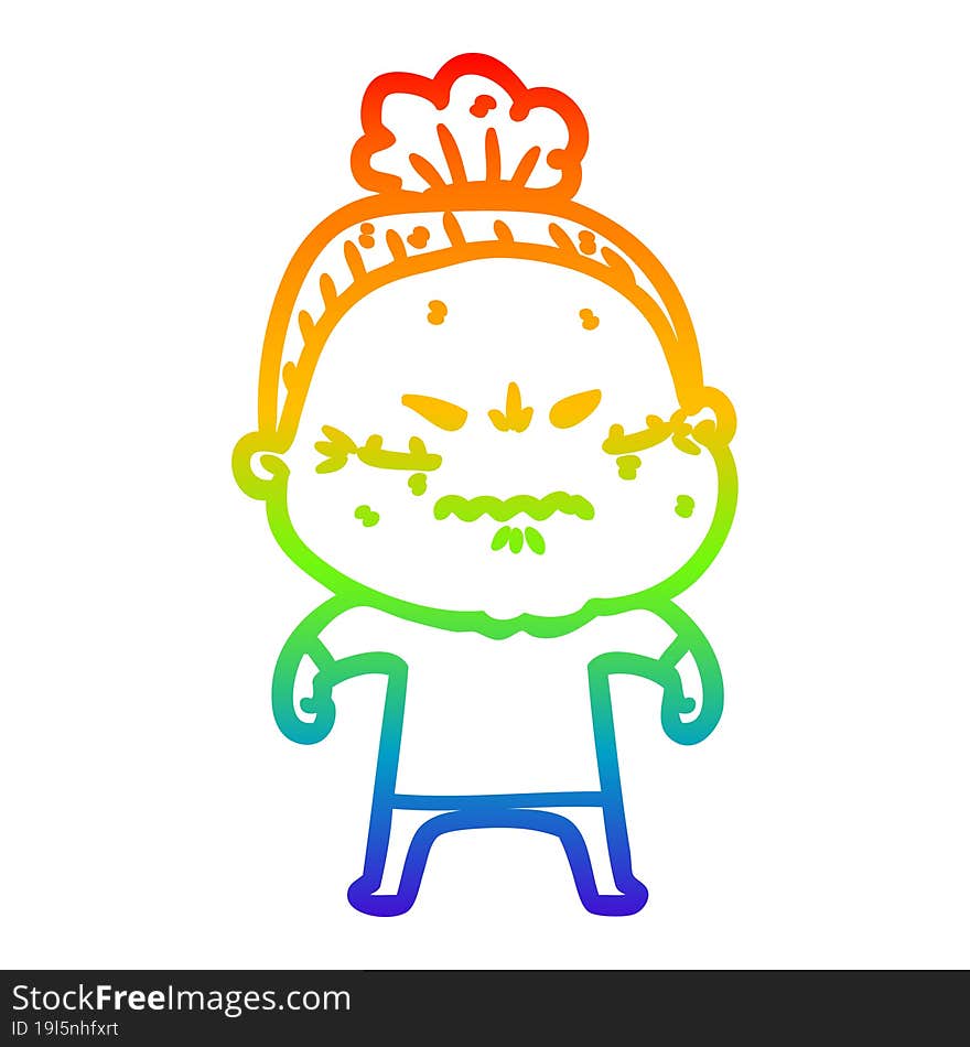 rainbow gradient line drawing cartoon annoyed old lady