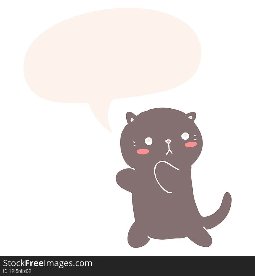 cute cartoon cat and speech bubble in retro style