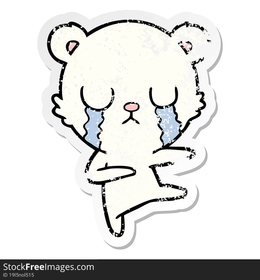 distressed sticker of a crying polar bear cartoon