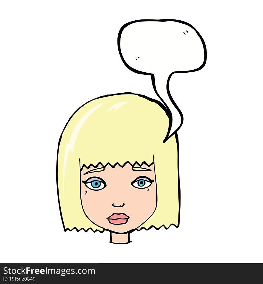 cartoon female face with speech bubble