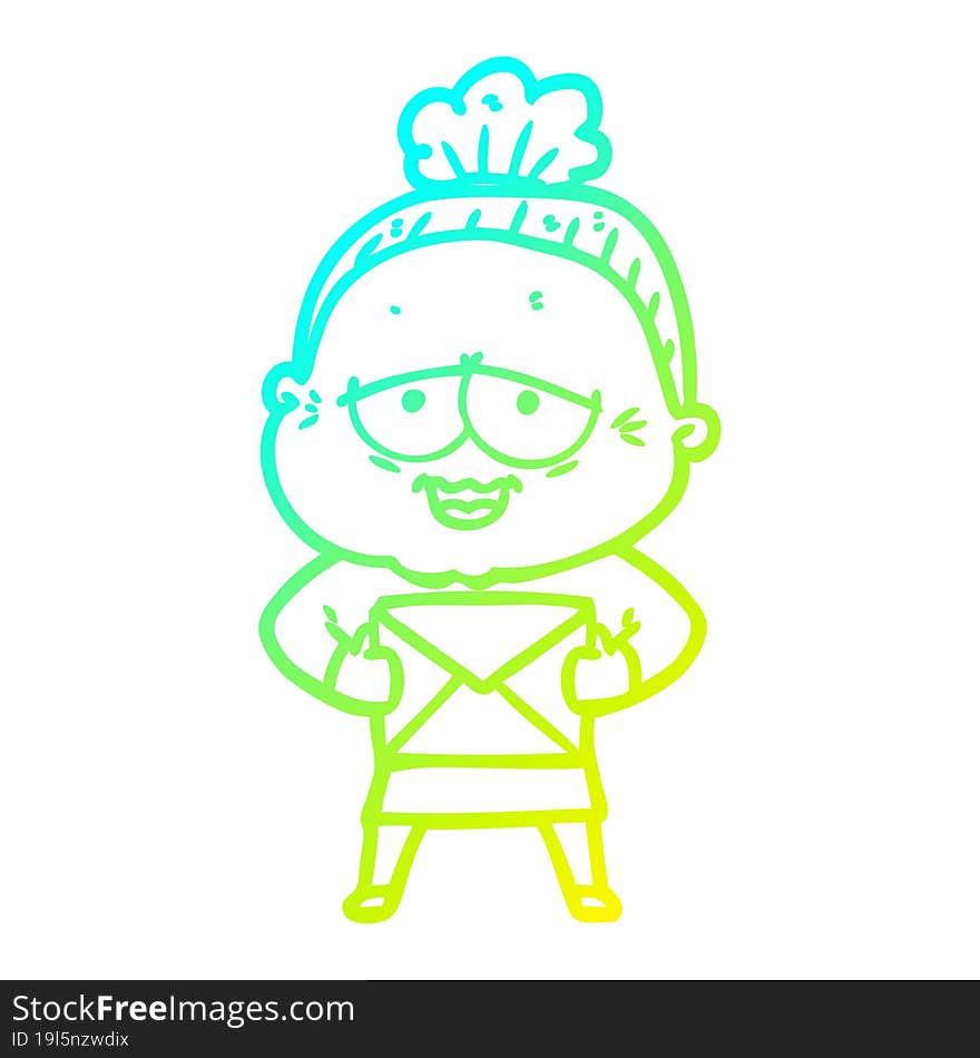 Cold Gradient Line Drawing Cartoon Happy Old Lady