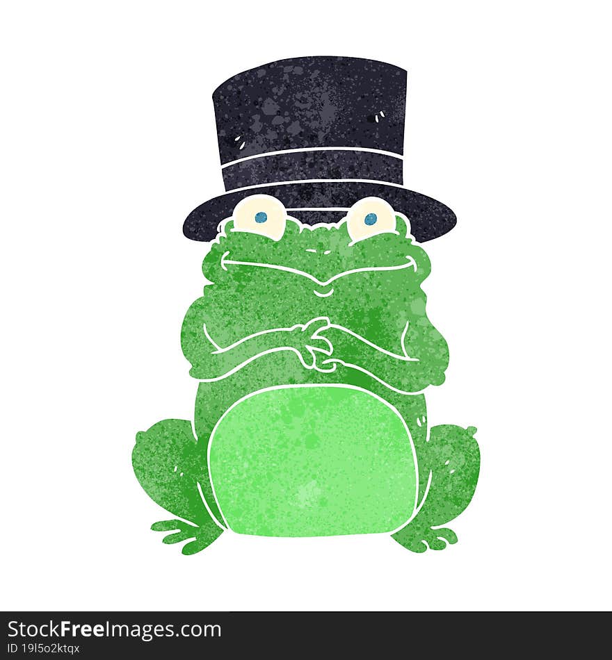 freehand retro cartoon frog in top hat