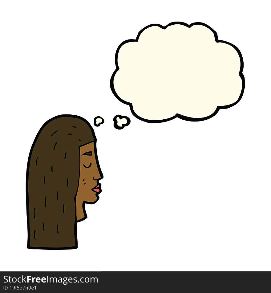 cartoon female face profile with thought bubble