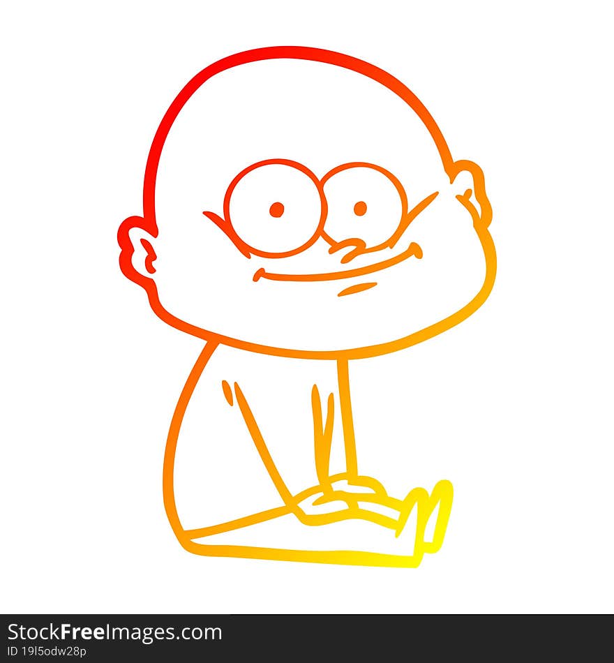 warm gradient line drawing of a cartoon bald man staring