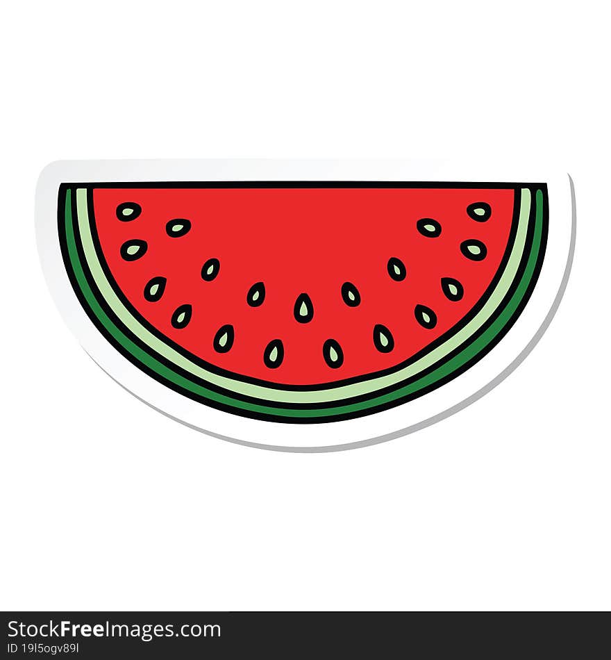 Sticker Of A Quirky Hand Drawn Cartoon Watermelon