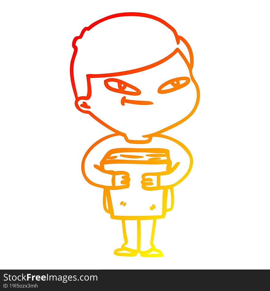 warm gradient line drawing of a cartoon boy