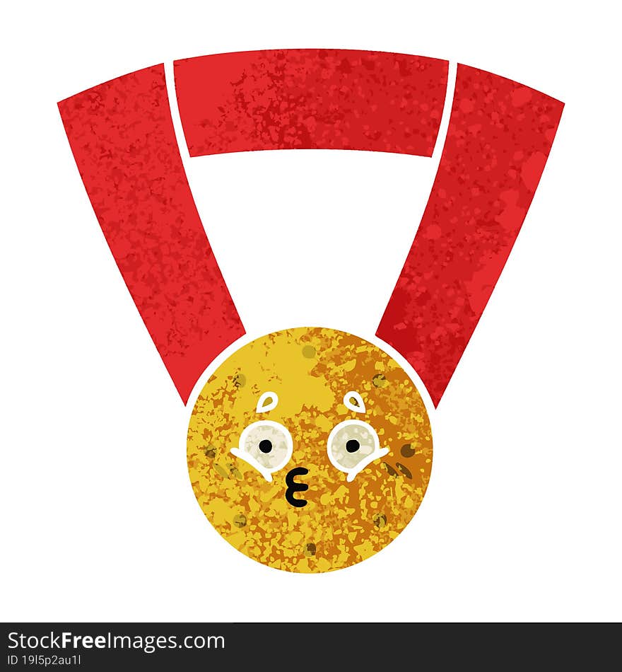 retro illustration style cartoon of a gold medal