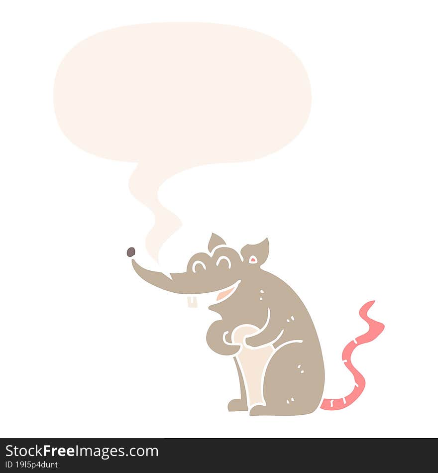 cartoon rat with speech bubble in retro style