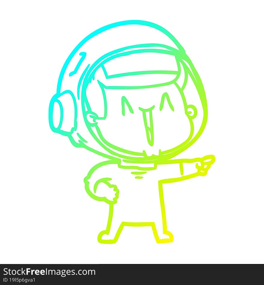 cold gradient line drawing happy cartoon astronaut pointing