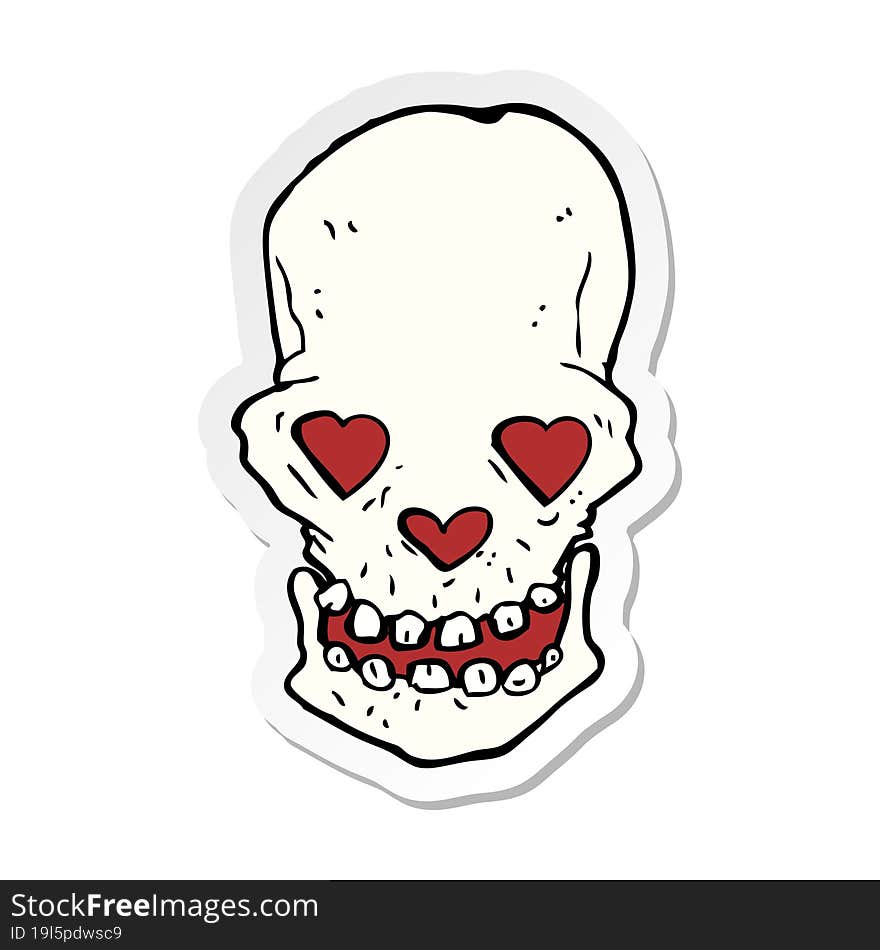 sticker of a cartoon skull with love heart eyes