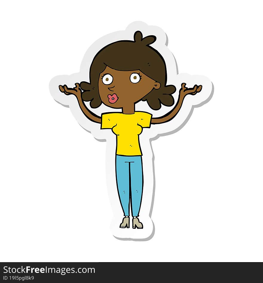 Sticker Of A Cartoon Woman Throwing Arms In Air