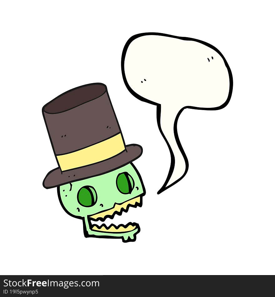 freehand drawn speech bubble cartoon laughing skull in top hat