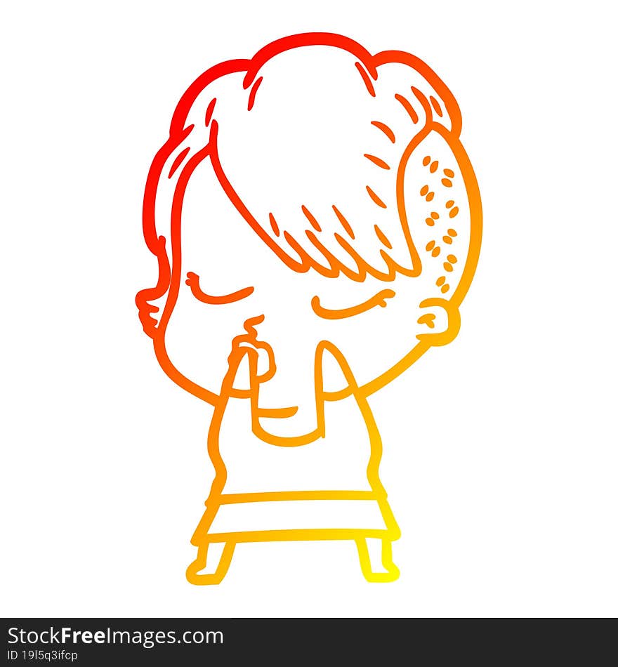 Warm Gradient Line Drawing Cartoon Pretty Hipster Girl