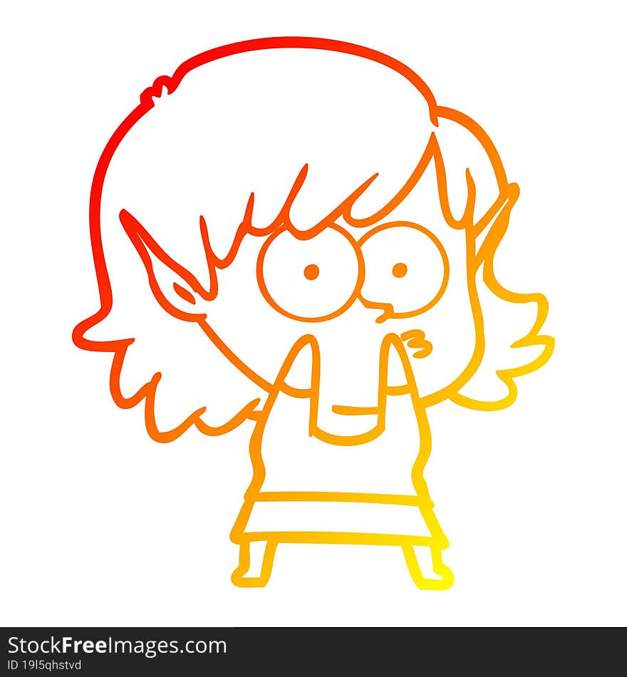 warm gradient line drawing cartoon elf girl staring