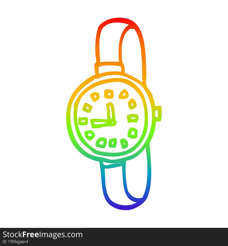 rainbow gradient line drawing cartoon wrist watch