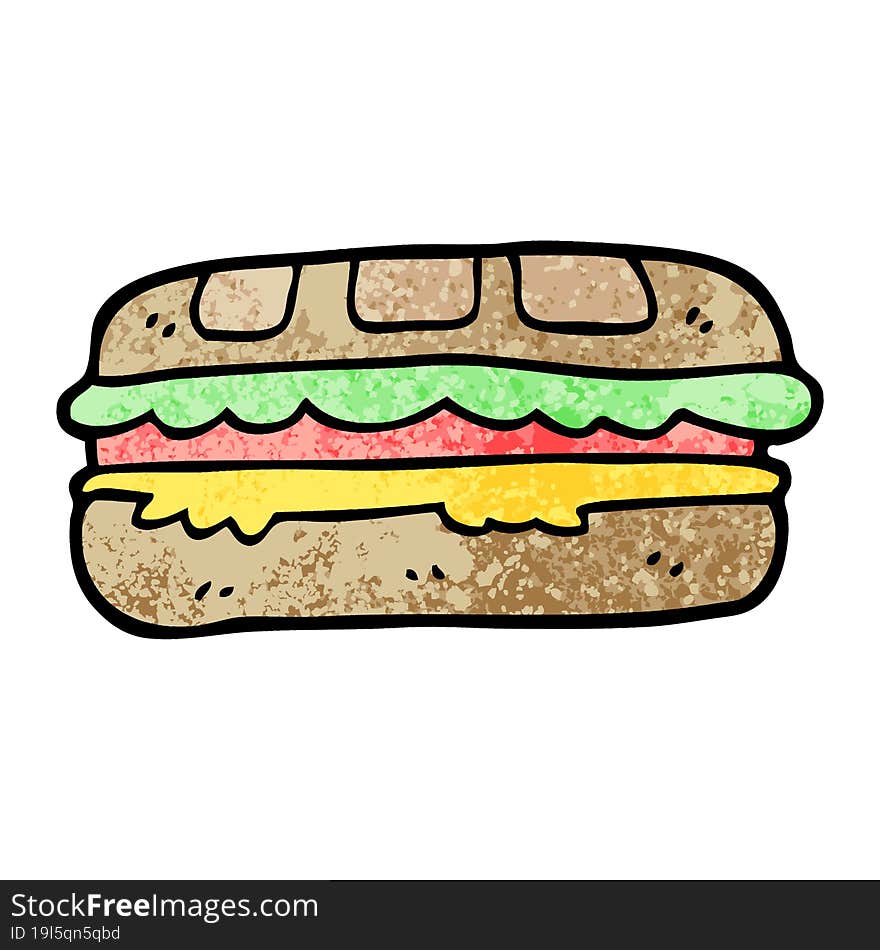 grunge textured illustration cartoon tasty sandwich