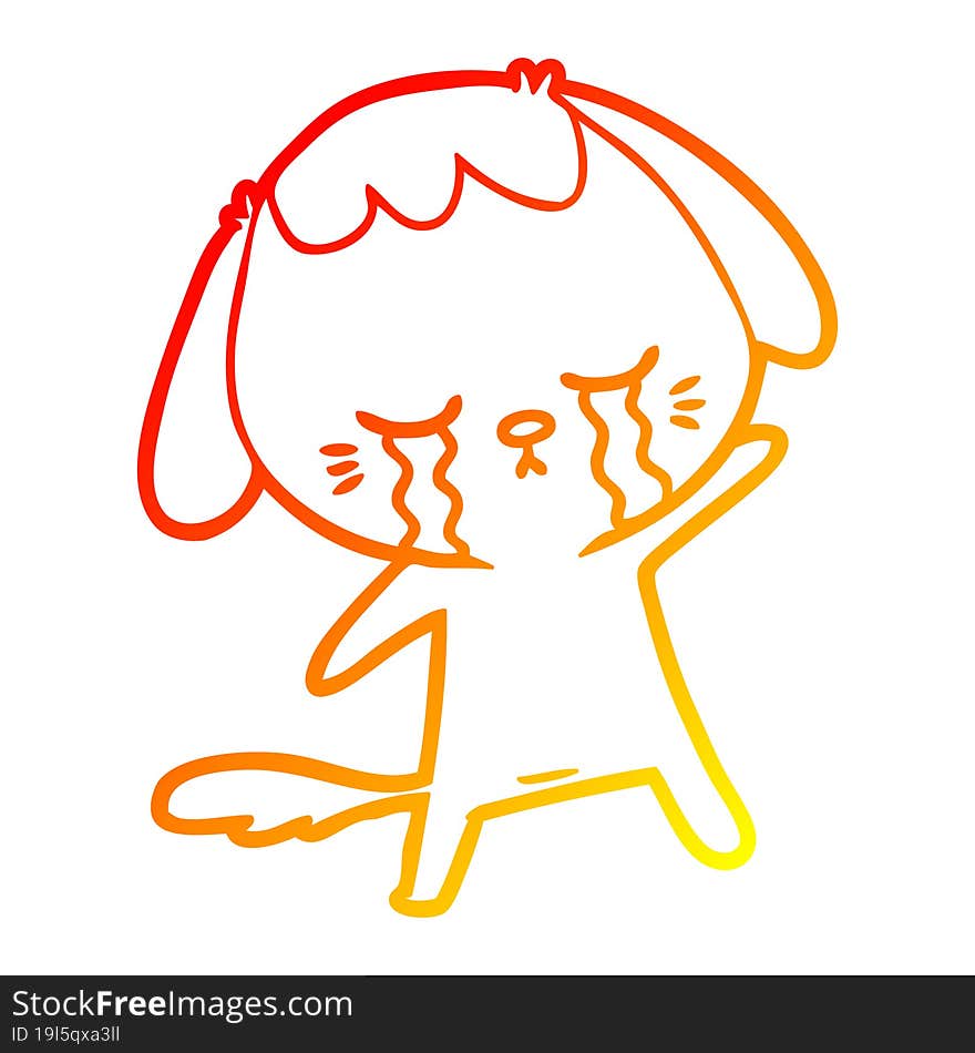 warm gradient line drawing of a cartoon crying dog