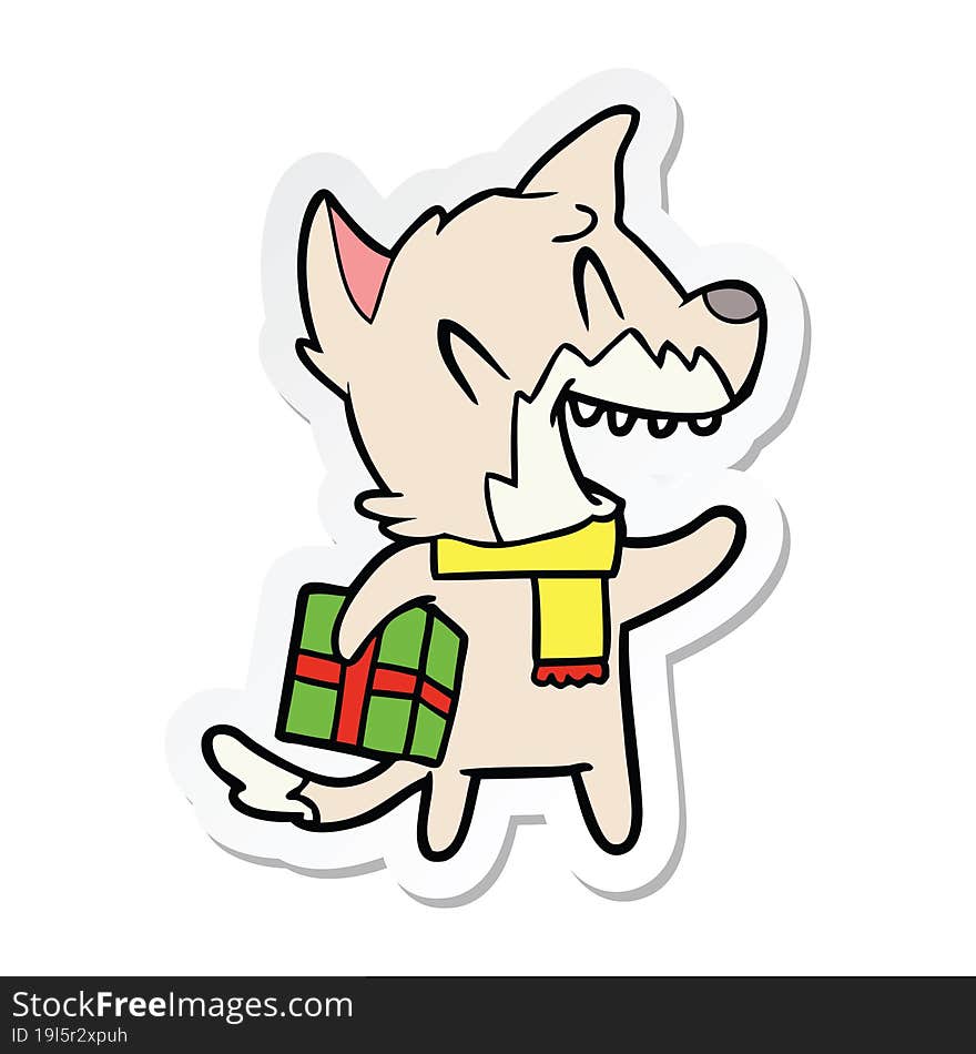 sticker of a laughing christmas fox cartoon