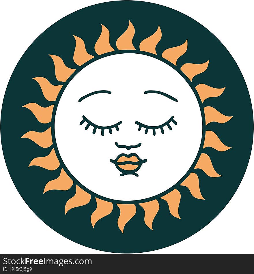 tattoo style icon of a sun with face