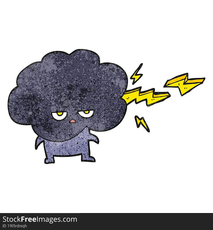 freehand drawn texture cartoon raincloud character shooting lightning