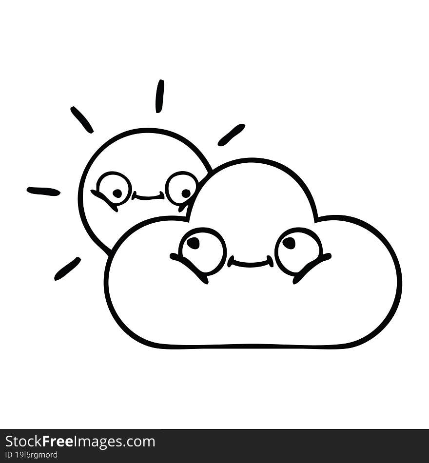 line drawing cartoon sunshine and cloud