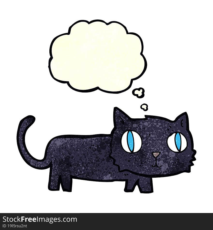 cartoon black cat with thought bubble