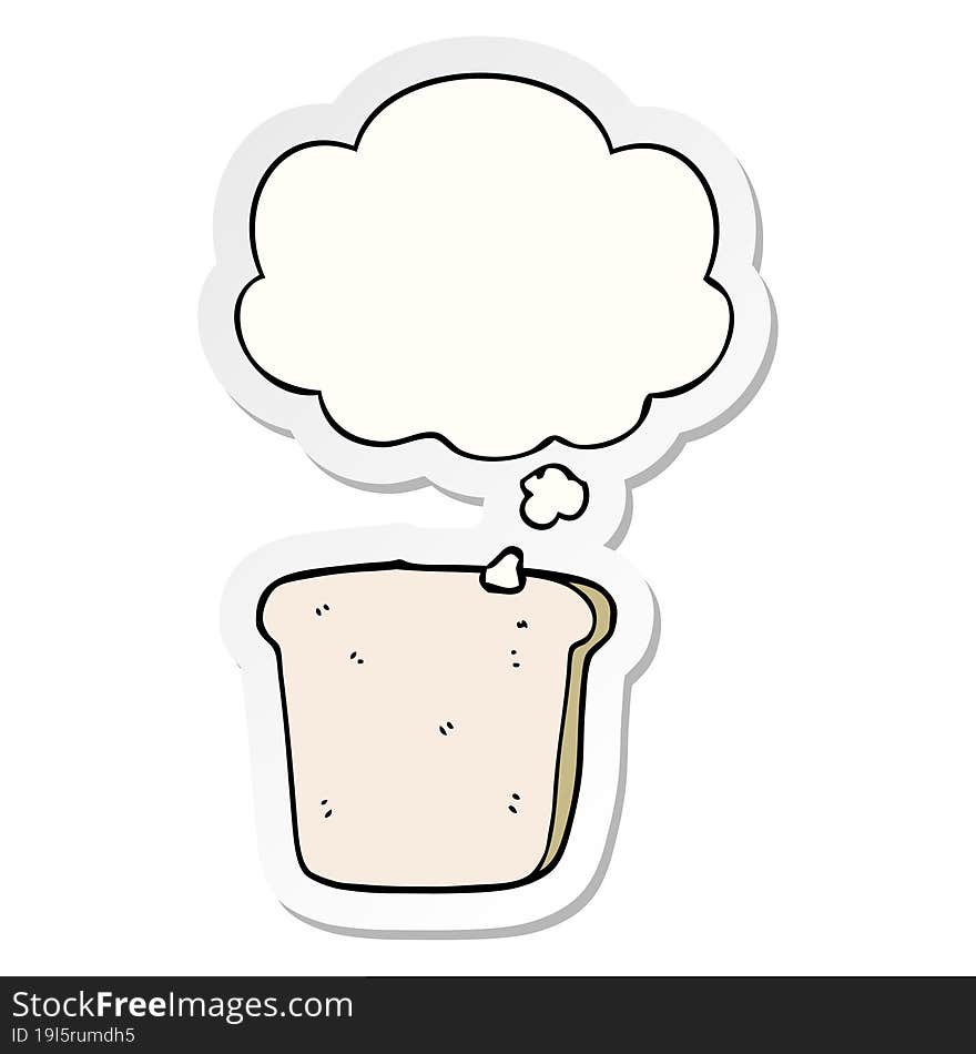 cartoon slice of bread with thought bubble as a printed sticker