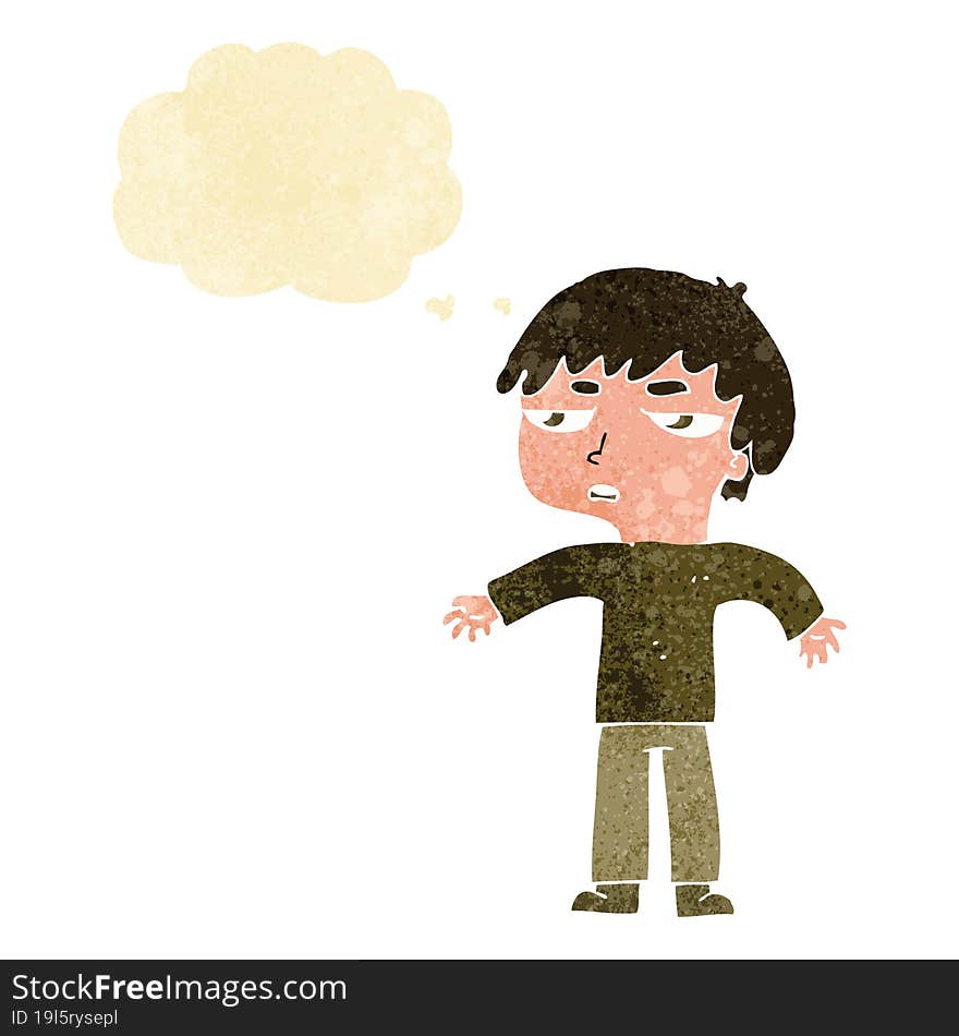 cartoon annoyed boy with thought bubble