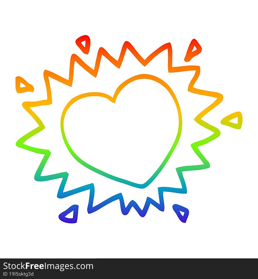 rainbow gradient line drawing of a cartoon love heart