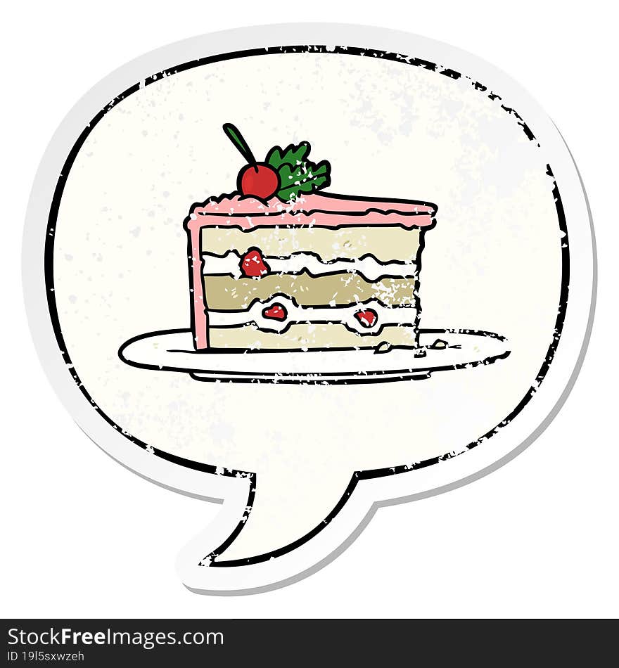 cartoon tasty dessert;cake and speech bubble distressed sticker