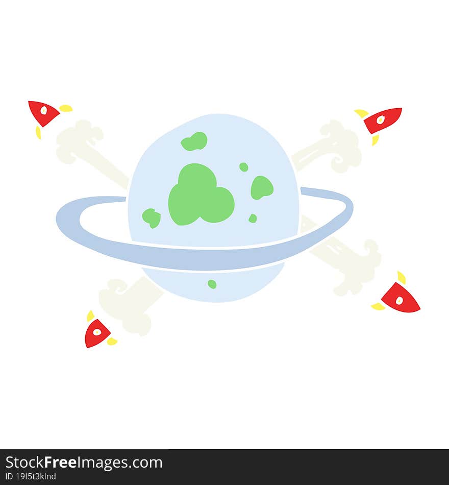 flat color illustration of rockets leaving a planet. flat color illustration of rockets leaving a planet